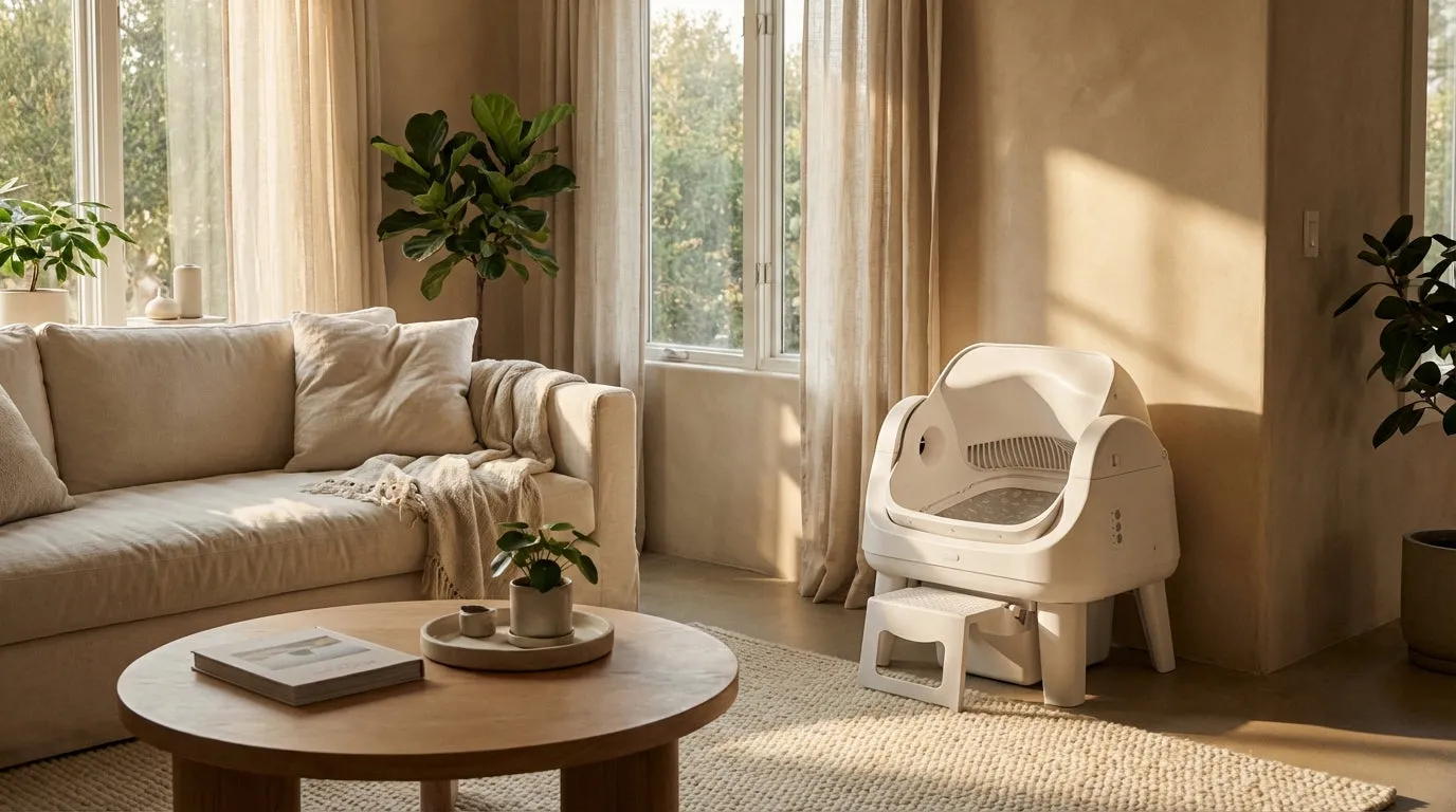 SmartCat S12 self-cleaning litter box in a living room